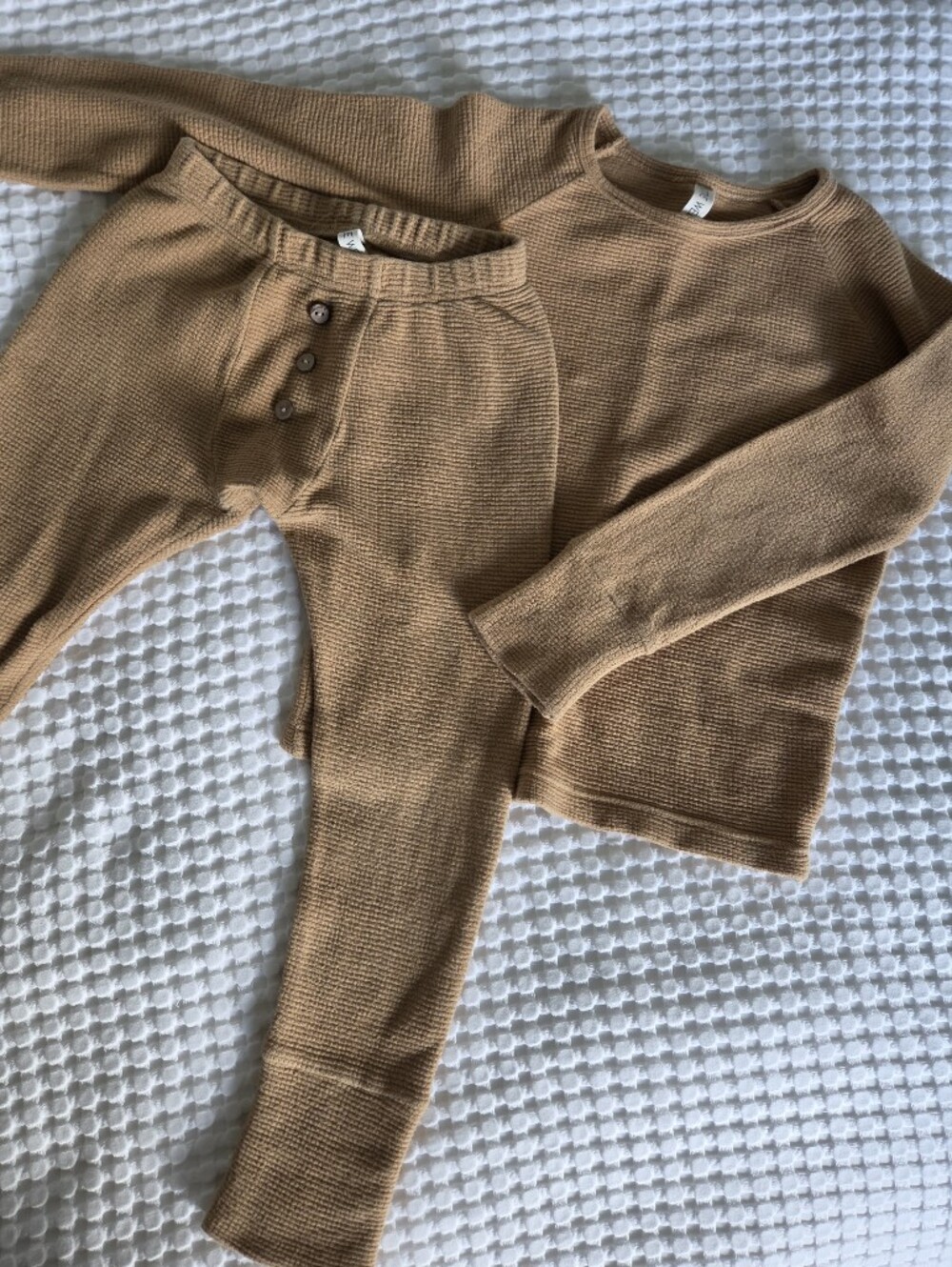 Little Wedgies Camel Colored Cotton Waffle Knit Thermals